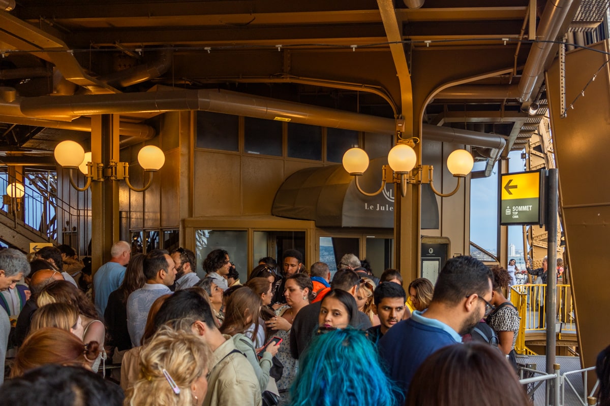 People in queue waiting for the elevator on the second floor